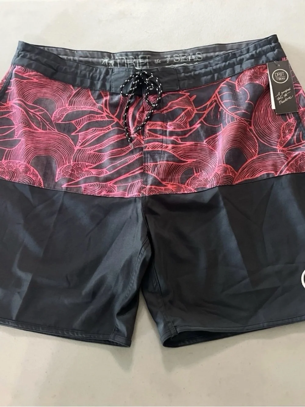 Men’s Black Swim Trunks with Red Wave Panel Size 40